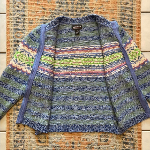 Woolrich Wool Blend Zip Up Cardigan Sweater Blue Green Pink Size M/L Jacket - Picture 4 of 9